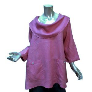 Soft Surroundings Pink Linen Cowl Neck Tunic A-Line Asymmetric Pockets - XL